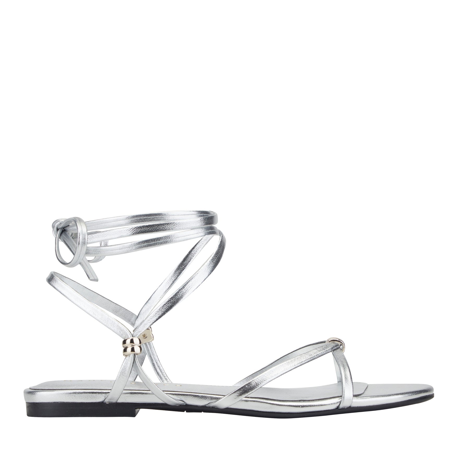 Women's Este Ankle Wrap Leather Sandal - Silver Leather | Marc