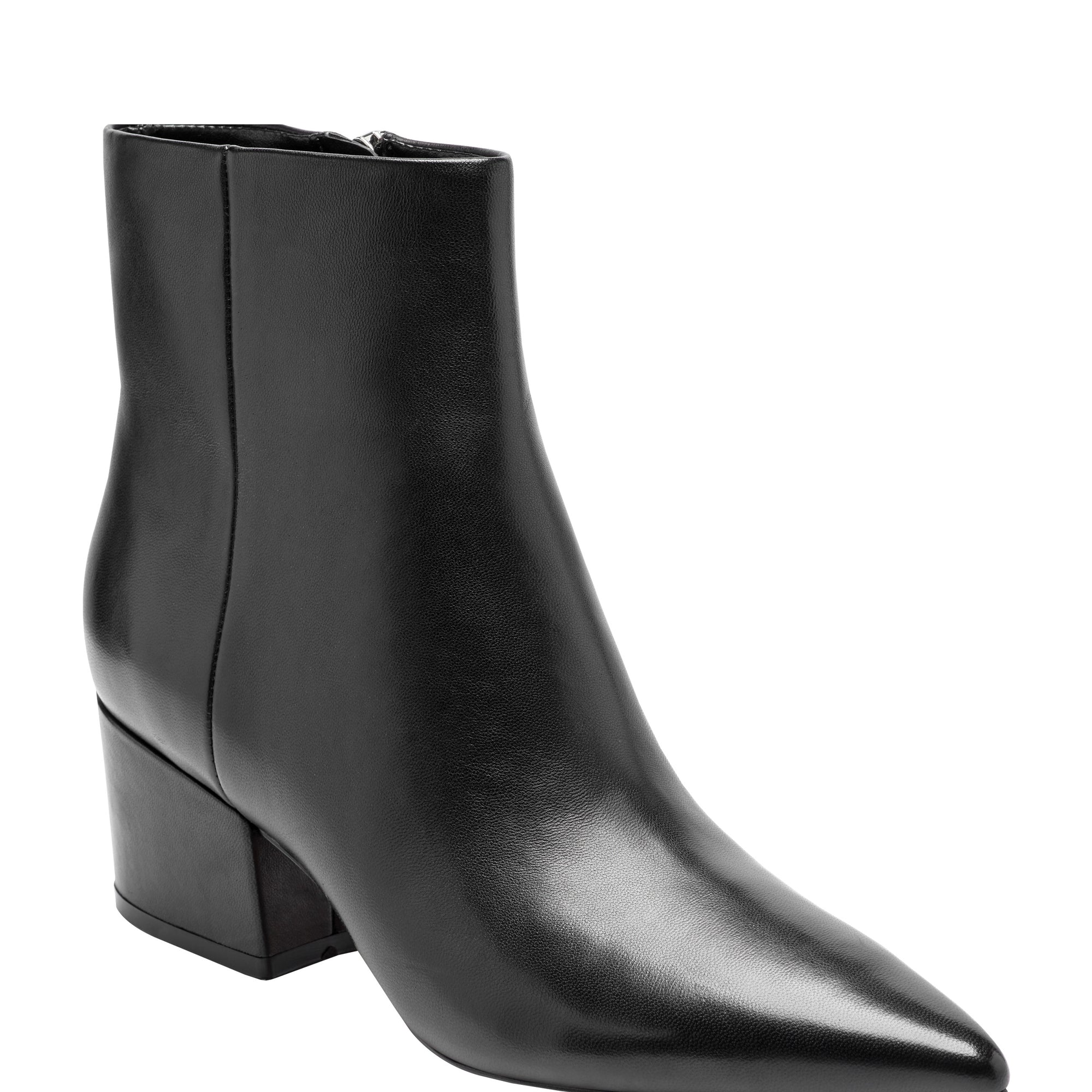Alfie Block Heel Leather Ankle Bootie - 6 / M / Black Leather Alfie Block Heel Leather Ankle Bootie - 6 / M / Black Leather