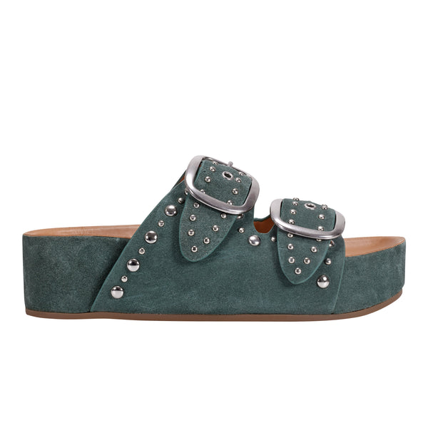 Women's Sayge Studded Suede Footbed Sandal - Green Suede | Marc