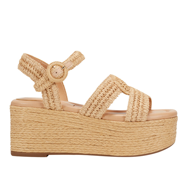 MAJE [マージ] Raffia Cross Wedge Sandals Wedge sandals with raffia effect Brown For Women | Maje