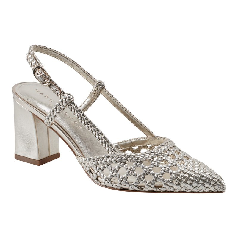 Zunnie Block Heel Woven Leather Slingback Pump