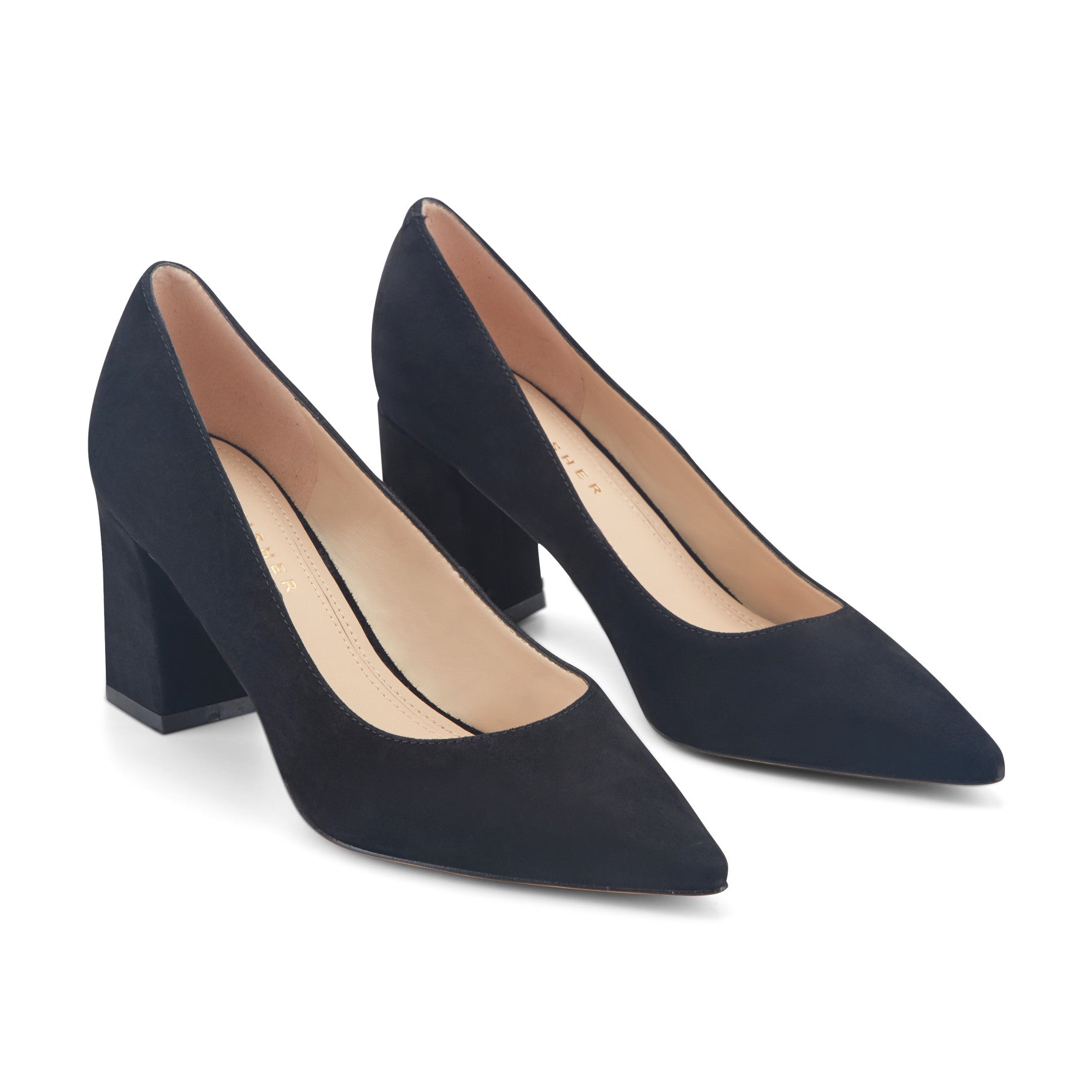 Women's Zala Block Heel Pointy Toe Pump - Black Suede | Marc