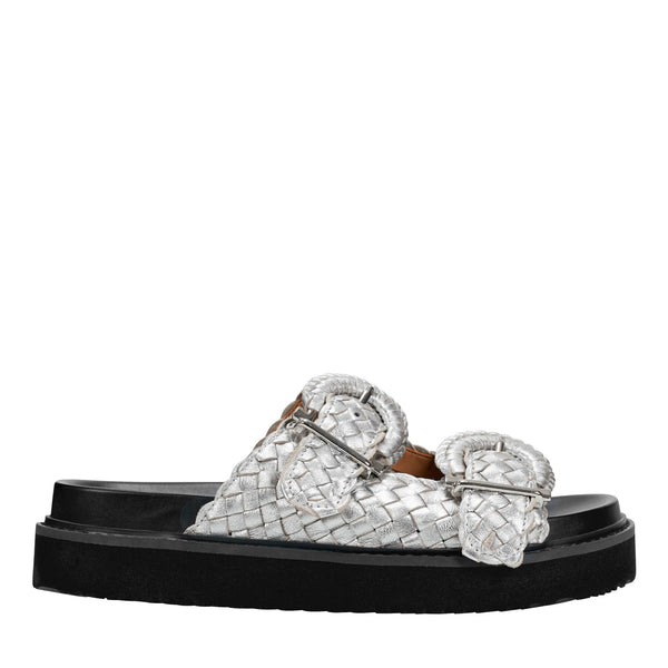 Women's Auggie Woven Leather Footbed Sandal - Silver Leather