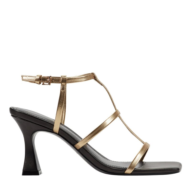 Women's Dennie Strappy Leather Dress Sandal - Gold/Black Patent Leather | Marc Fisher Footwear Women's Dennie Strappy Leather Dress Sandal - Gold/Black Patent Leather | Marc Fisher Footwear