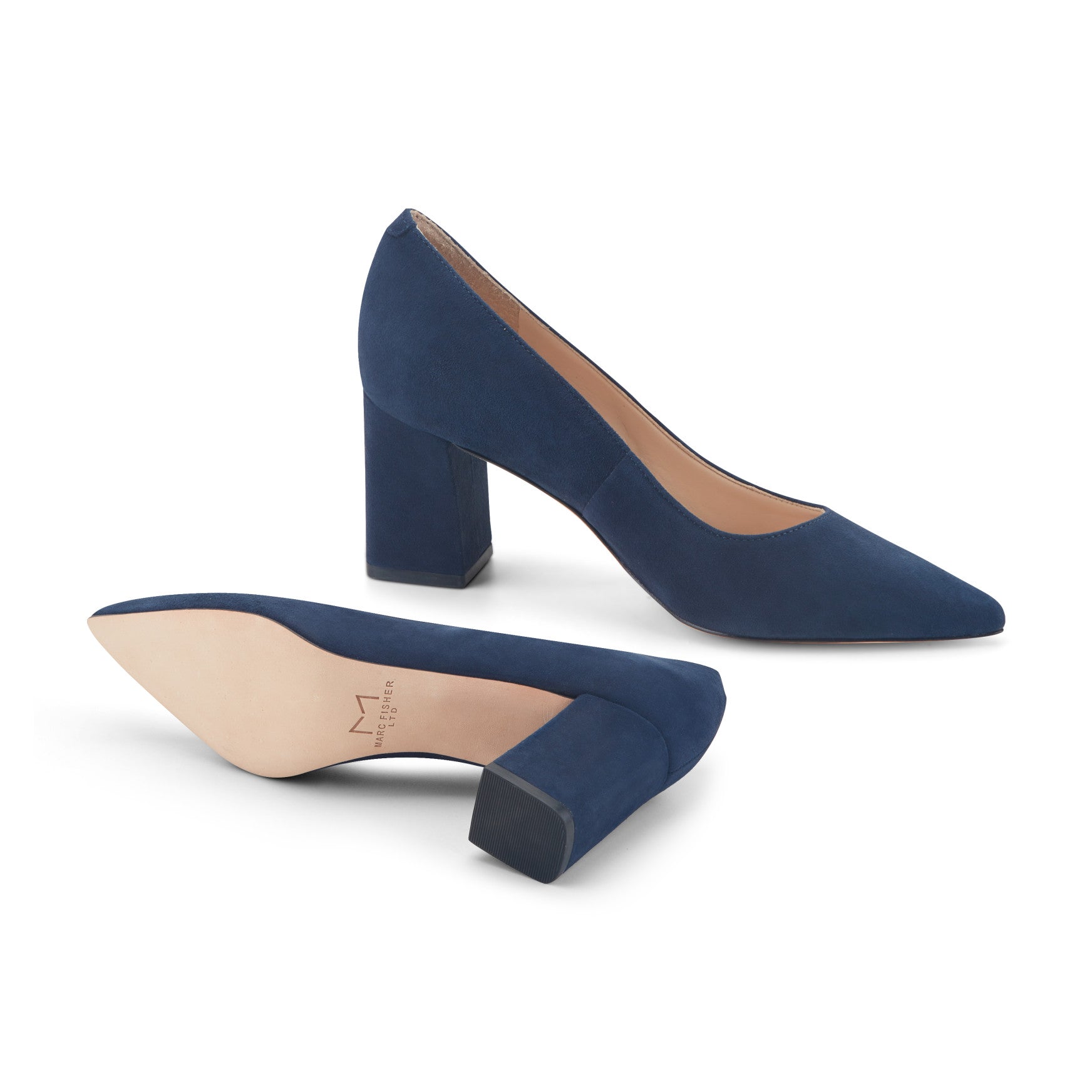 Women's Zala Block Heel Pointy Toe Pump - NAVY SUEDE | Marc Fisher