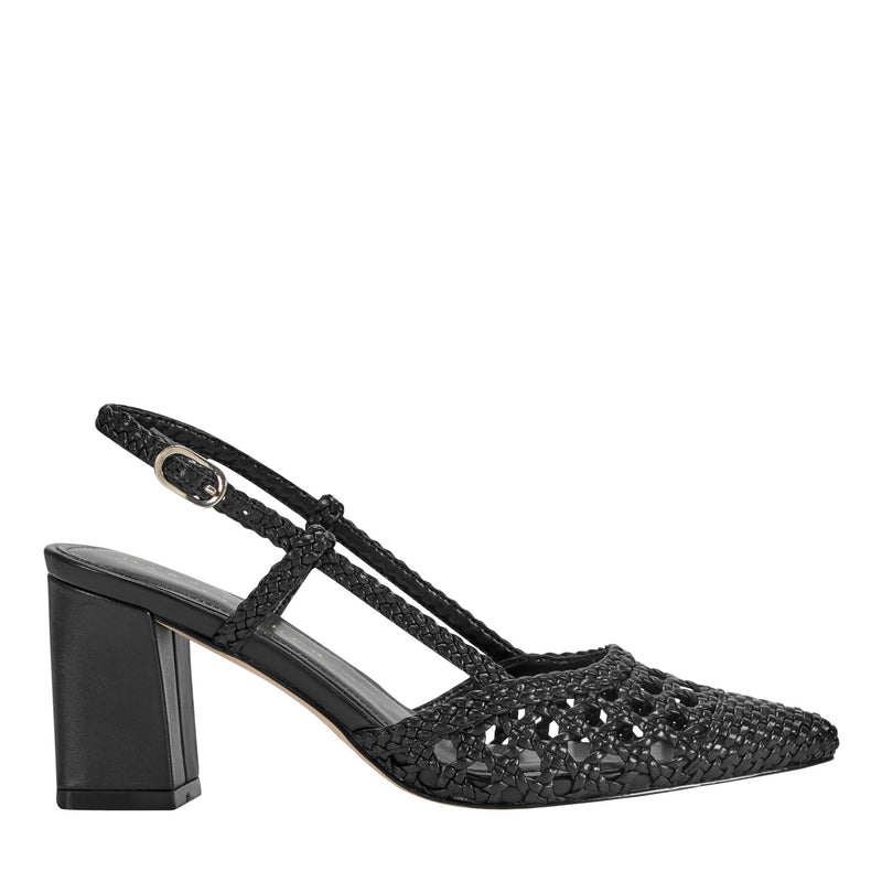 Zunnie Block Heel Woven Leather Slingback Pump