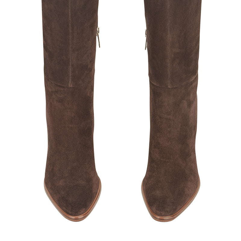 Women's Lannie Dress Leather Boot - Dark Brown Suede | Marc Fisher Footwear Women's Lannie Dress Leather Boot - Dark Brown Suede | Marc Fisher Footwear