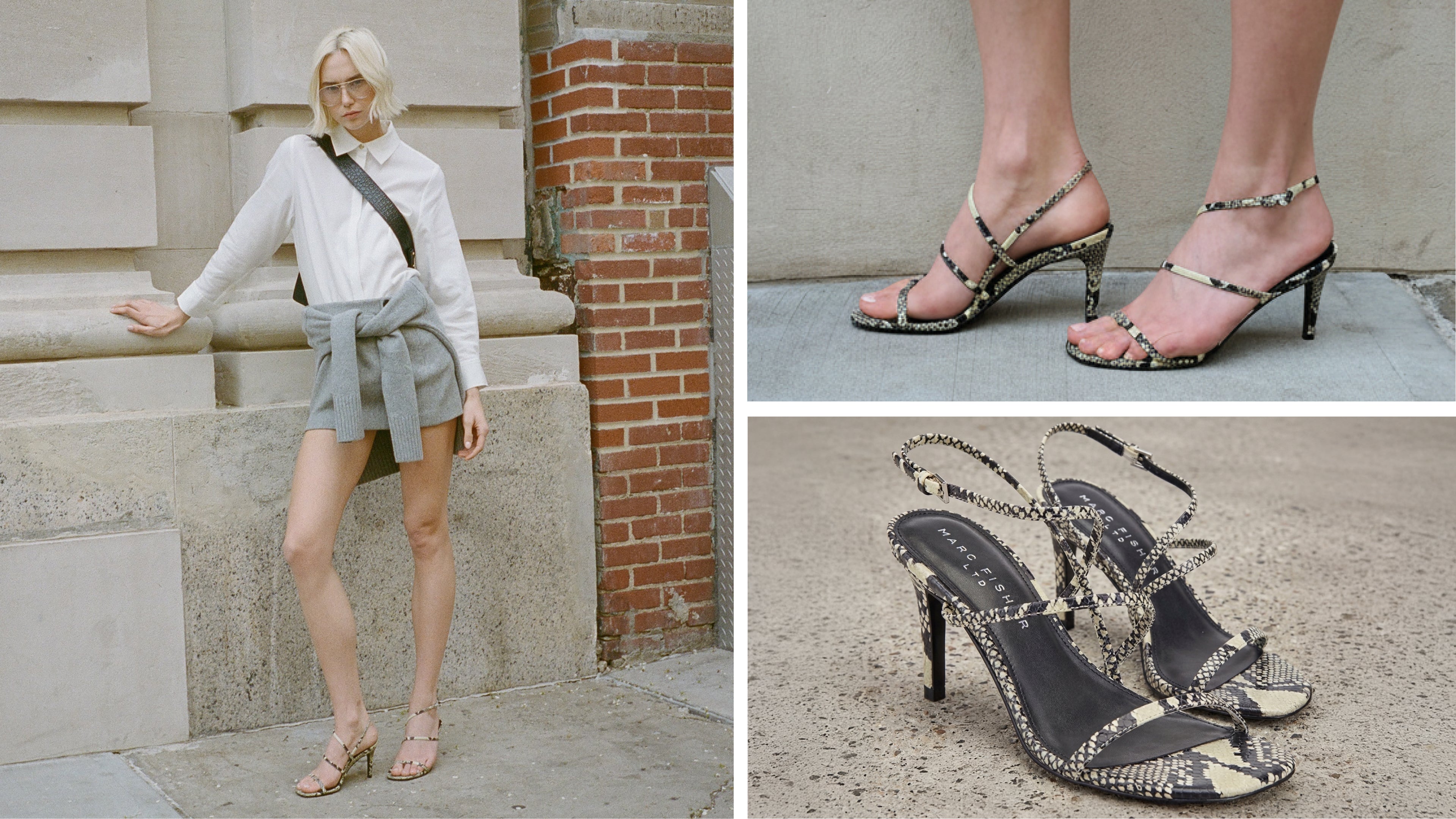 Editorial banner featuring model wearing Denzi Strappy Leather Sandal