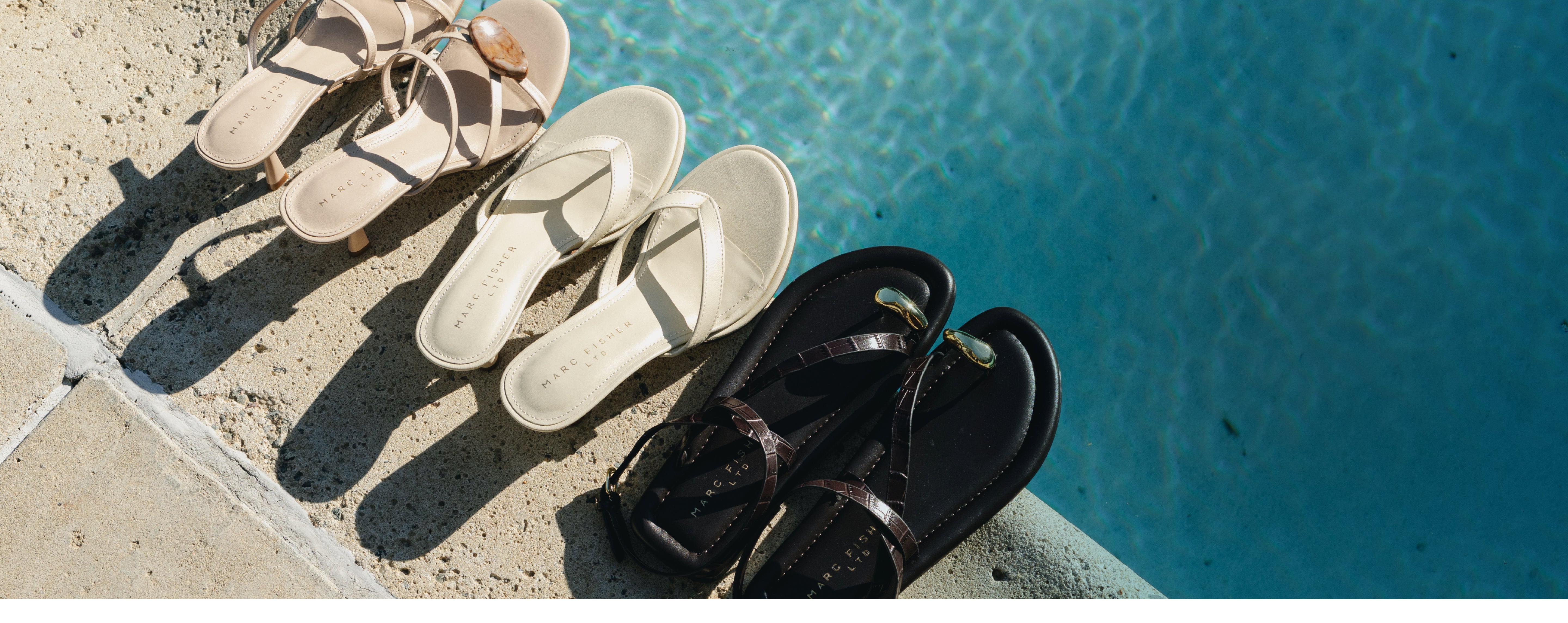 Editorial banner featuring women's sandals
