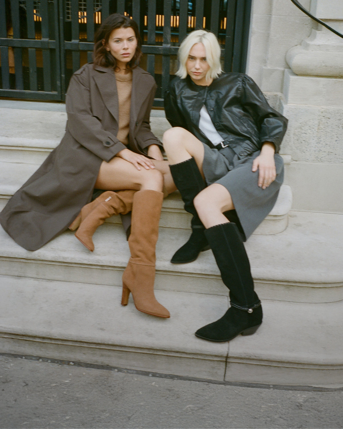 Editorial banner featuring models wearing boots