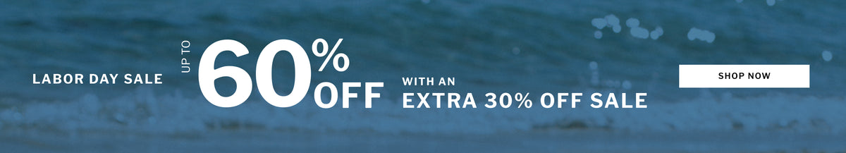 Labor Day Sale promotional banner with large white text reading '60% OFF' and smaller text 'WITH AN EXTRA 30% OFF SALE' on a blue textured background, plus a white 'SHOP NOW' button.