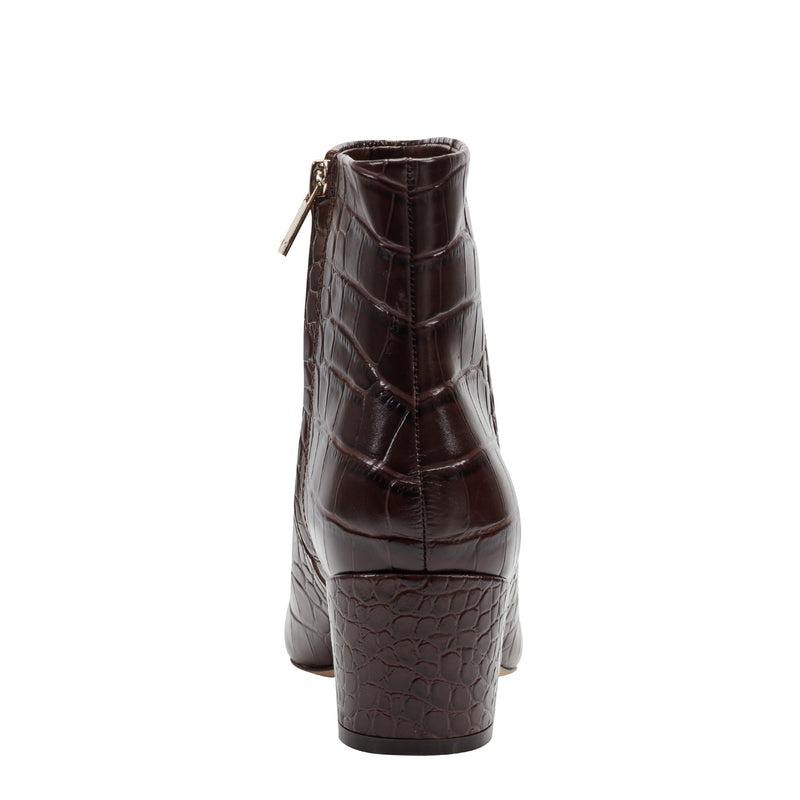 Alfie Block Heel Leather Ankle Bootie - 6 / M / Embossed Croco Dark Brown Leather Alfie Block Heel Leather Ankle Bootie - 6 / M / Embossed Croco Dark Brown Leather