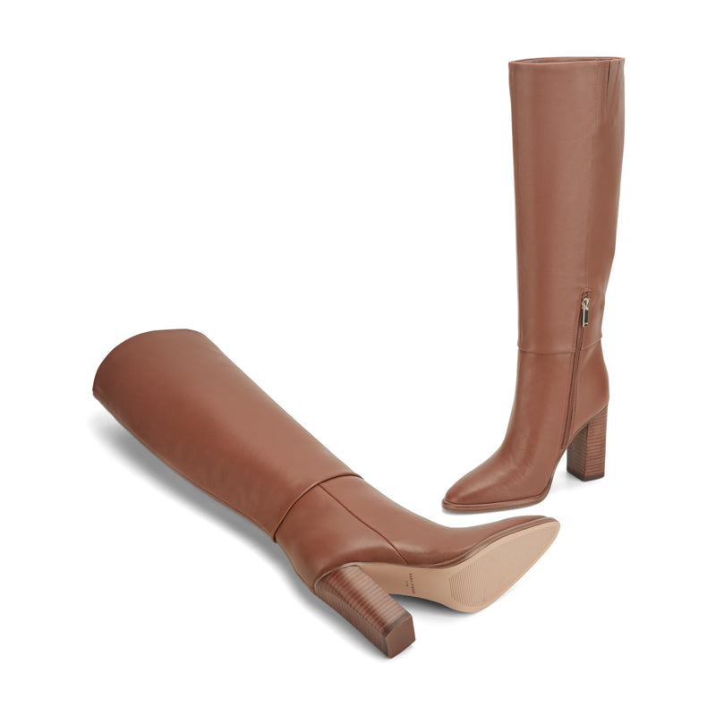 Women's Lannie Wide Calf Dress Leather Boot - Medium Natural Leather | Marc Fisher Footwear Women's Lannie Wide Calf Dress Leather Boot - Medium Natural Leather | Marc Fisher Footwear