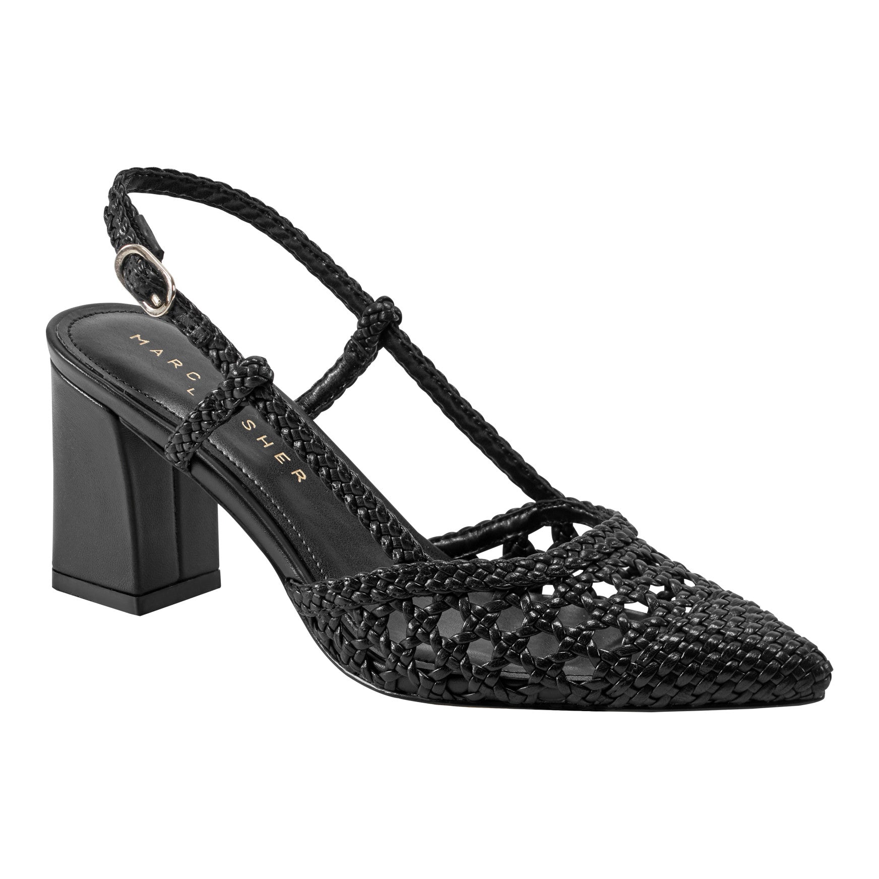 Zunnie Block Heel Woven Leather Slingback Pump