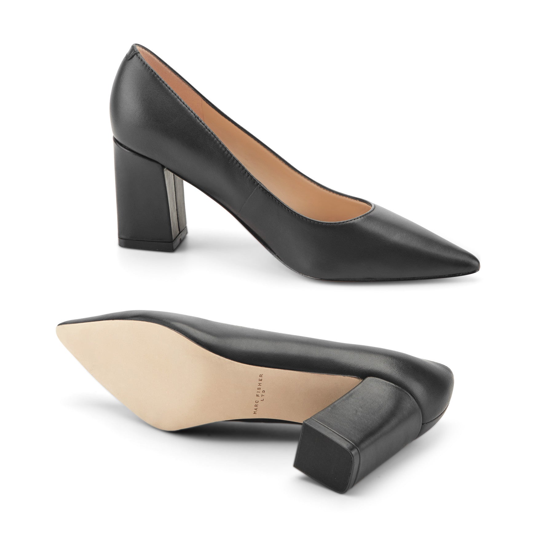 Women's Zala Block Heel Pointy Toe Pump - Black Leather | Marc