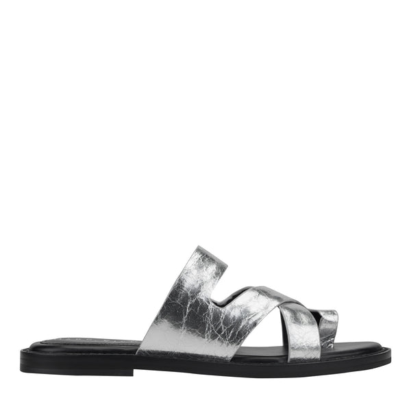 Women's Genella Flat Leather Sandal - Silver Leather | Marc Fisher