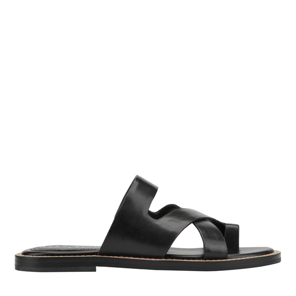 Women's Genella Flat Leather Sandal - Black Leather | Marc Fisher