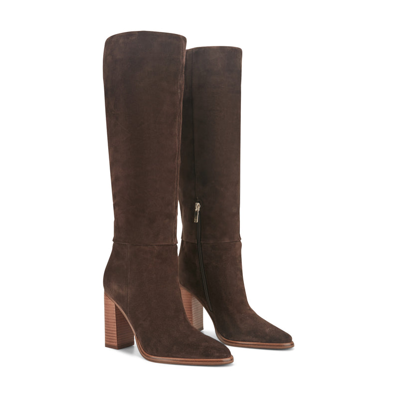 Women's Lannie Dress Leather Boot - Dark Brown Suede | Marc Fisher Footwear Women's Lannie Dress Leather Boot - Dark Brown Suede | Marc Fisher Footwear