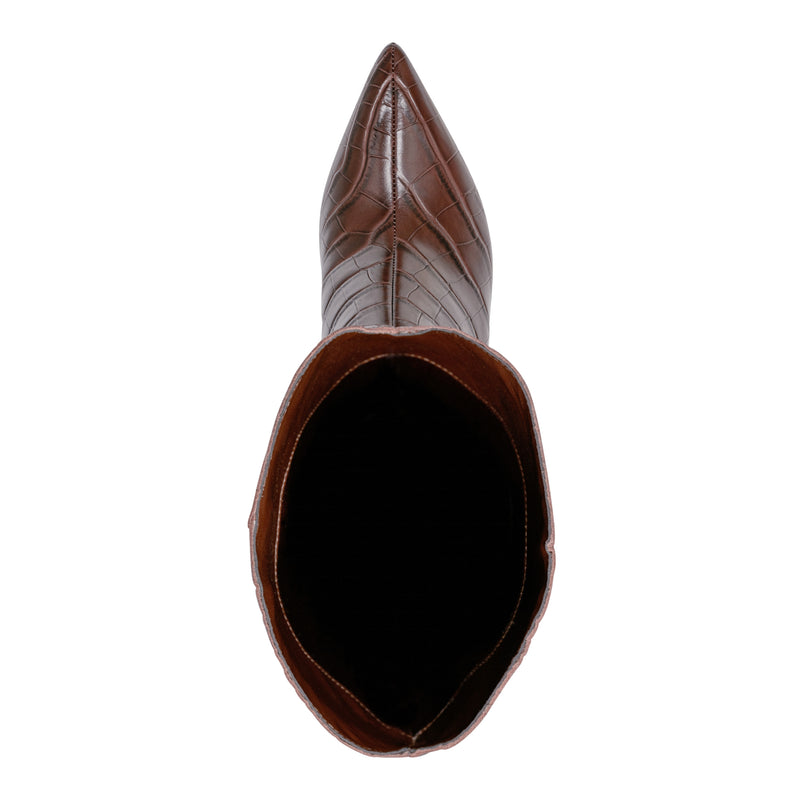 Women's Quinnie Dress Leather Boot - Embossed Brown Croco Leather | Marc Fisher Footwear Women's Quinnie Dress Leather Boot - Embossed Brown Croco Leather | Marc Fisher Footwear