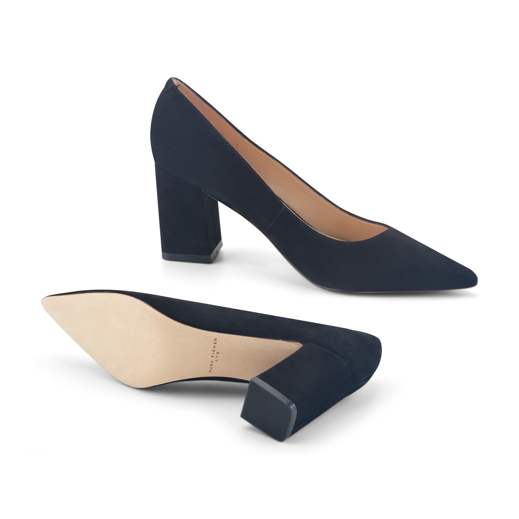 Women's Zala Block Heel Pointy Toe Pump - Black Suede | Marc Women's Zala Block Heel Pointy Toe Pump - Black Suede | Marc
