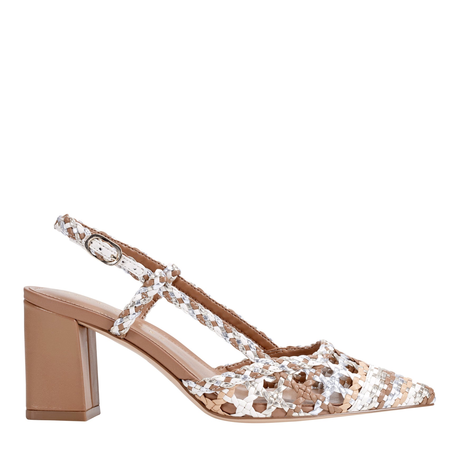 Zunnie Block Heel Woven Leather Slingback Pump